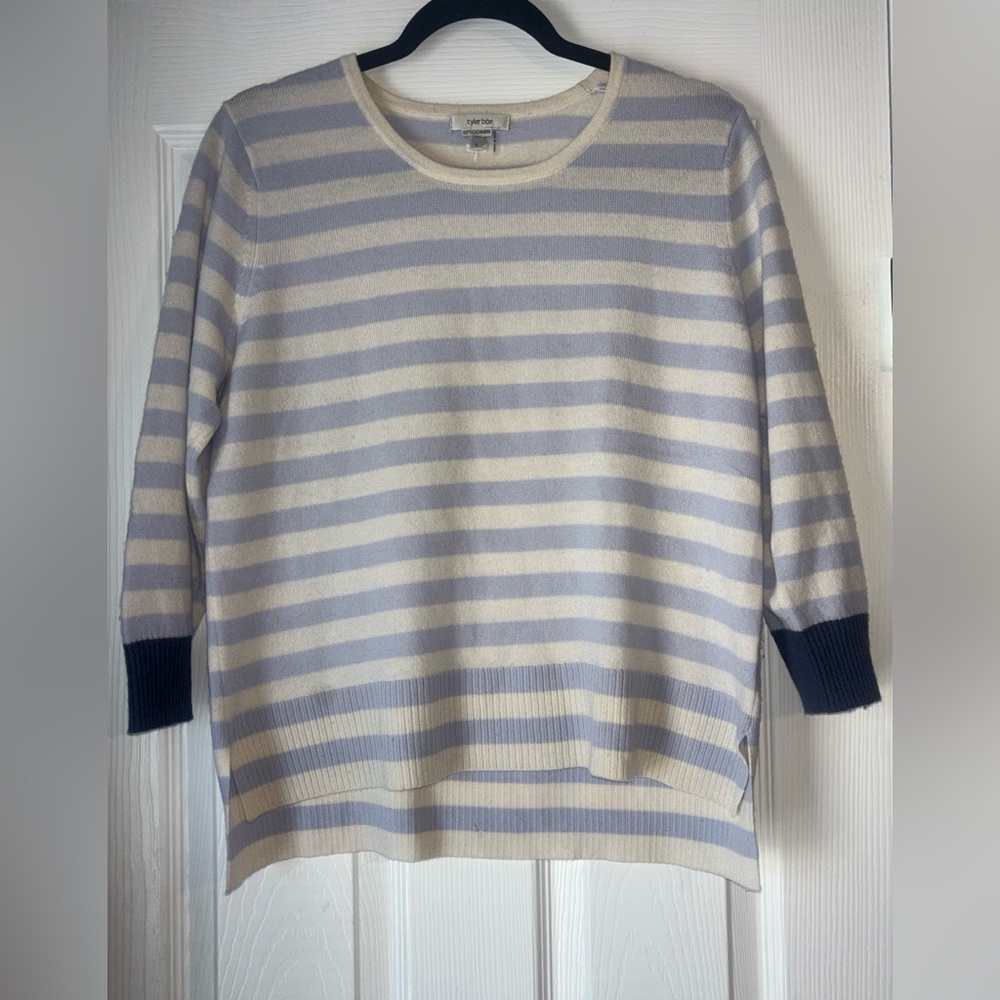 Tyler Boe 100% Cashmere Lilac and Cream Striped Sweater Size Large